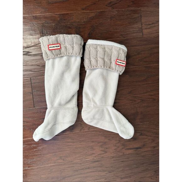 Hunter Cable Knit Cuff Beige Fleece Boot Liners Medium 5-7 - Picture 2 of 6